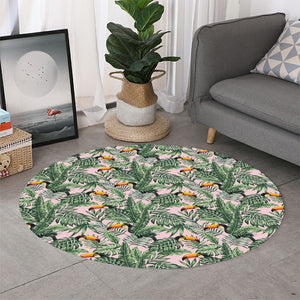 Tropical Palm Leaf And Toucan Print Round Rug