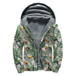 Tropical Palm Leaf And Toucan Print Sherpa Lined Zip Up Hoodie