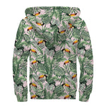 Tropical Palm Leaf And Toucan Print Sherpa Lined Zip Up Hoodie