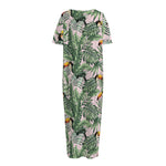 Tropical Palm Leaf And Toucan Print Short Sleeve Long Nightdress