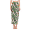 Tropical Palm Leaf And Toucan Print Side Slit Maxi Skirt