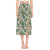 Tropical Palm Leaf And Toucan Print Side Slit Midi Skirt