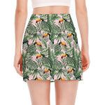 Tropical Palm Leaf And Toucan Print Side Slit Mini Skirt