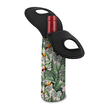 Tropical Palm Leaf And Toucan Print Single Neoprene Wine Tote