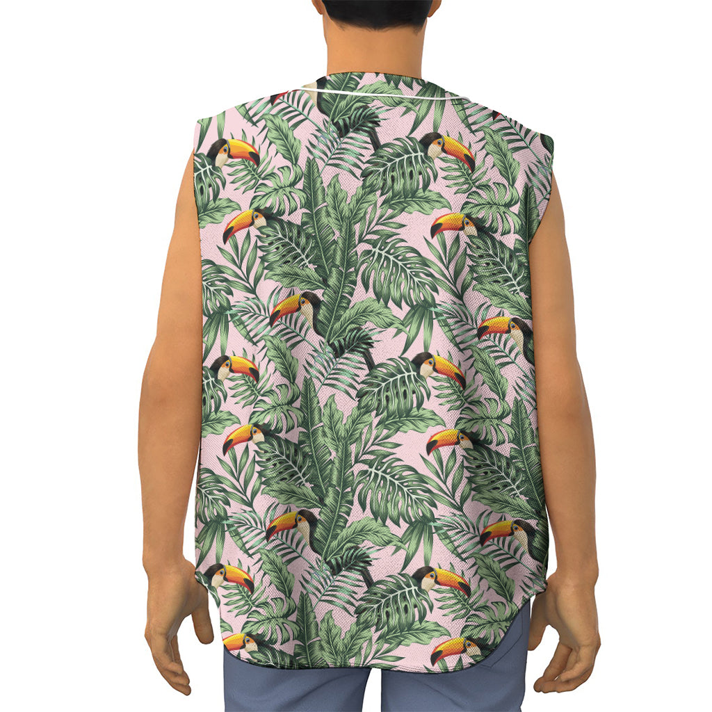 Tropical Palm Leaf And Toucan Print Sleeveless Baseball Jersey