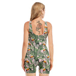 Tropical Palm Leaf And Toucan Print Sleeveless One Piece Swimsuit