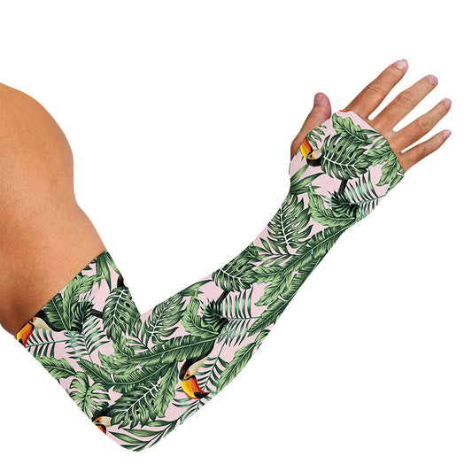 Tropical Palm Leaf And Toucan Print Sun Protection Arm Sleeves