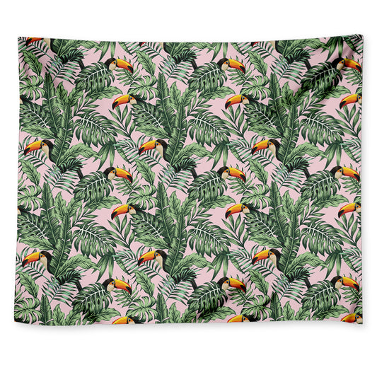 Tropical Palm Leaf And Toucan Print Tapestry