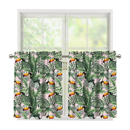 Tropical Palm Leaf And Toucan Print Tier Curtains