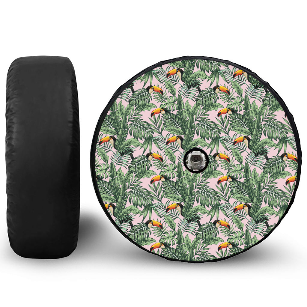 Tropical Palm Leaf And Toucan Print Tire Cover With Camera Hole