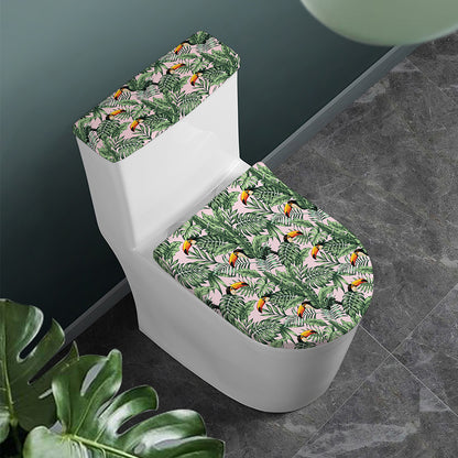 Tropical Palm Leaf And Toucan Print Toilet Lid And Tank Cover Set