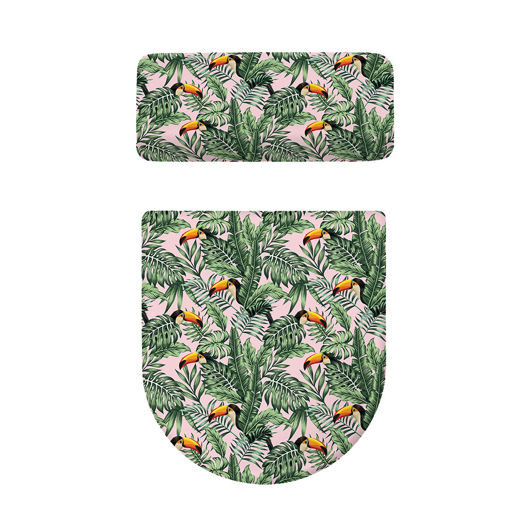 Tropical Palm Leaf And Toucan Print Toilet Lid And Tank Cover Set
