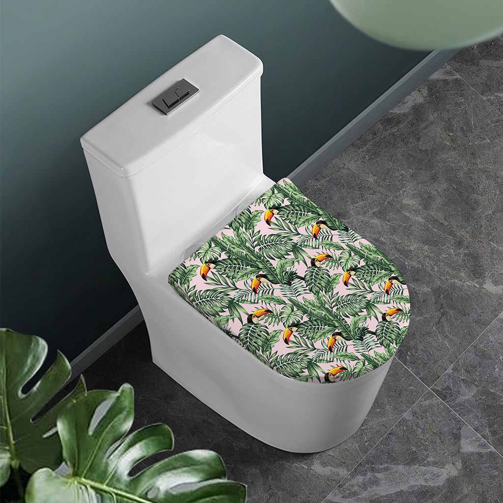 Tropical Palm Leaf And Toucan Print Toilet Lid Cover