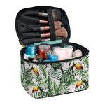 Tropical Palm Leaf And Toucan Print Travel Makeup Bag