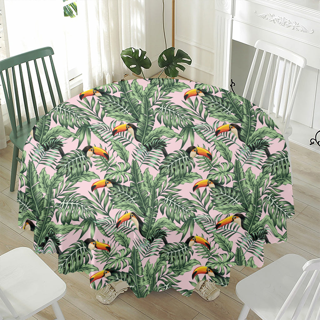 Tropical Palm Leaf And Toucan Print Waterproof Round Tablecloth