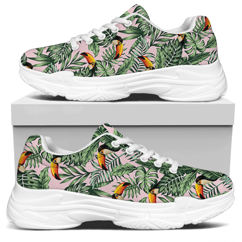 Tropical Palm Leaf And Toucan Print White Chunky Shoes