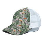 Tropical Palm Leaf And Toucan Print White Mesh Trucker Cap