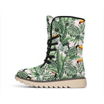 Tropical Palm Leaf And Toucan Print Winter Boots