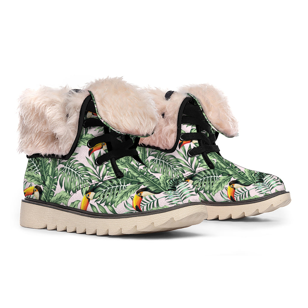 Tropical Palm Leaf And Toucan Print Winter Boots