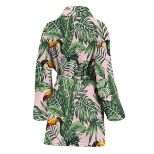 Tropical Palm Leaf And Toucan Print Women's Bathrobe