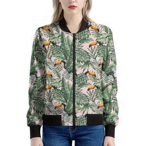 Tropical Palm Leaf And Toucan Print Women's Bomber Jacket