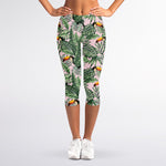 Tropical Palm Leaf And Toucan Print Women's Capri Leggings