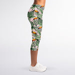 Tropical Palm Leaf And Toucan Print Women's Capri Leggings