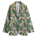 Tropical Palm Leaf And Toucan Print Women's Cotton Blazer