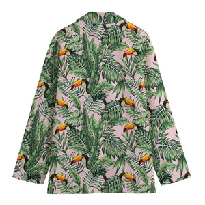 Tropical Palm Leaf And Toucan Print Women's Cotton Blazer