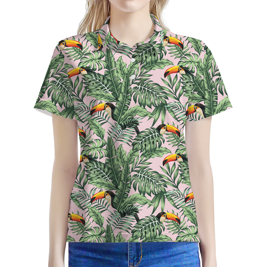 Tropical Palm Leaf And Toucan Print Women's Polo Shirt