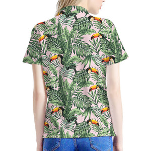 Tropical Palm Leaf And Toucan Print Women's Polo Shirt