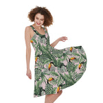 Tropical Palm Leaf And Toucan Print Women's Sleeveless Dress
