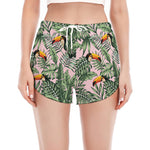Tropical Palm Leaf And Toucan Print Women's Split Running Shorts