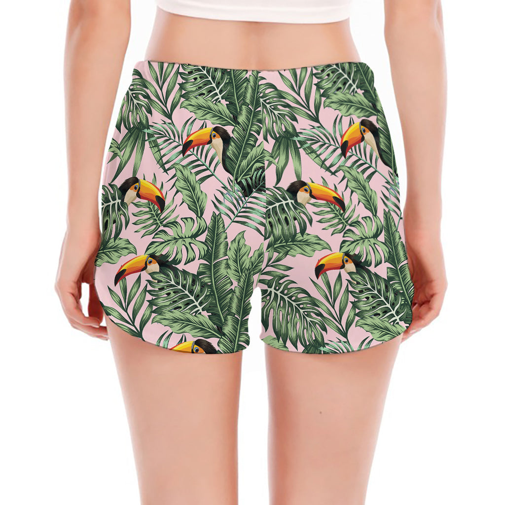 Tropical Palm Leaf And Toucan Print Women's Split Running Shorts