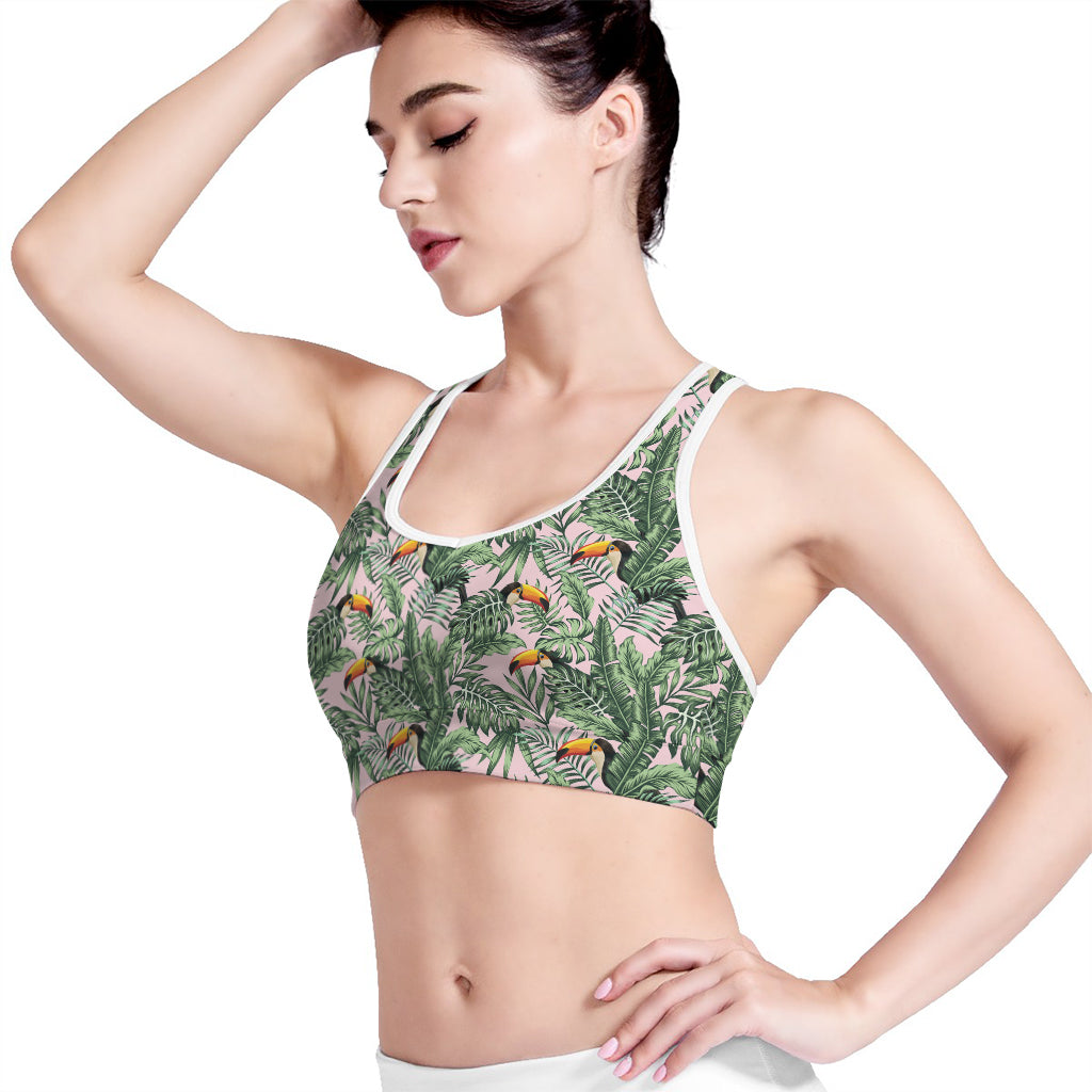 Tropical Palm Leaf And Toucan Print Women's Sports Bra