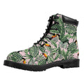 Tropical Palm Leaf And Toucan Print Padded Collar Lace Up Boots