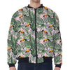 Tropical Palm Leaf And Toucan Print Zip Sleeve Bomber Jacket