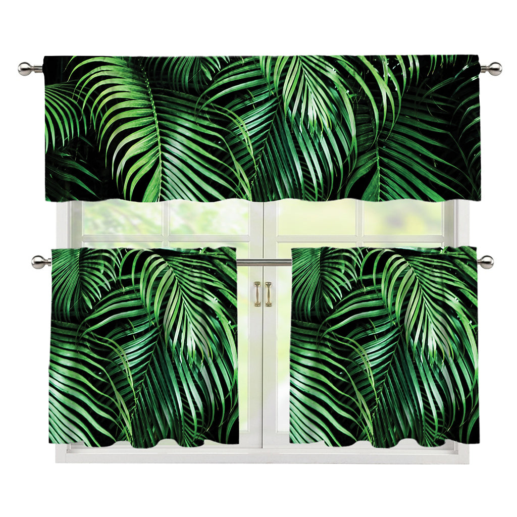 Tropical Palm Leaf Print 3 Piece Kitchen Curtains
