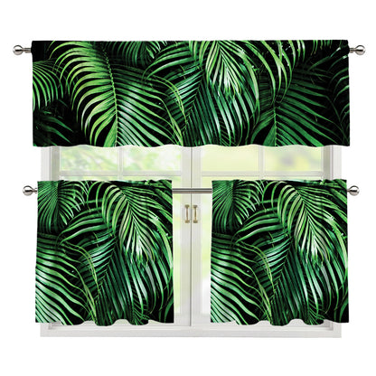 Tropical Palm Leaf Print 3 Piece Kitchen Curtains