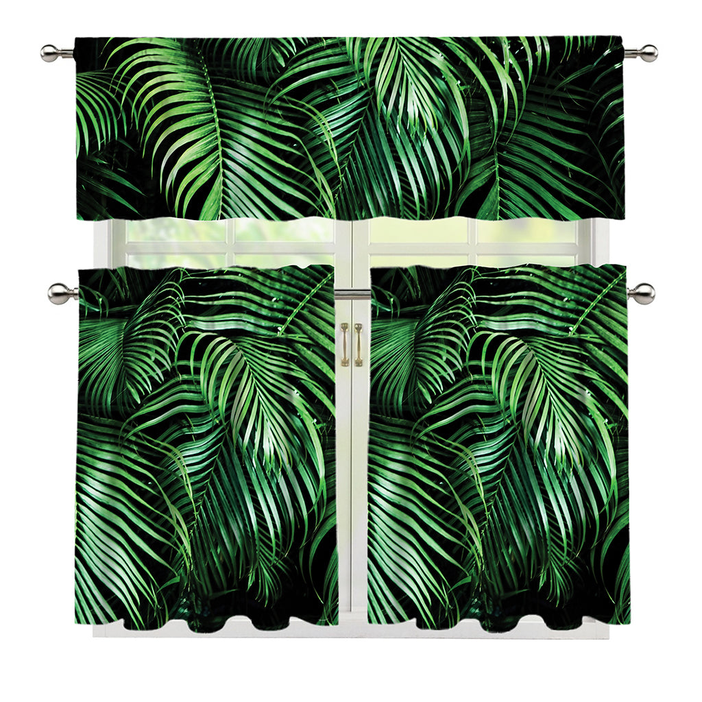 Tropical Palm Leaf Print 3 Piece Kitchen Curtains