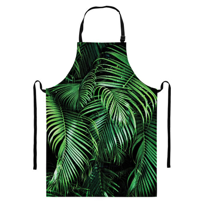 Tropical Palm Leaf Print Bib Apron With Pocket
