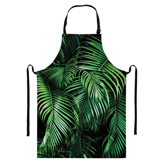 Tropical Palm Leaf Print Bib Apron With Pocket