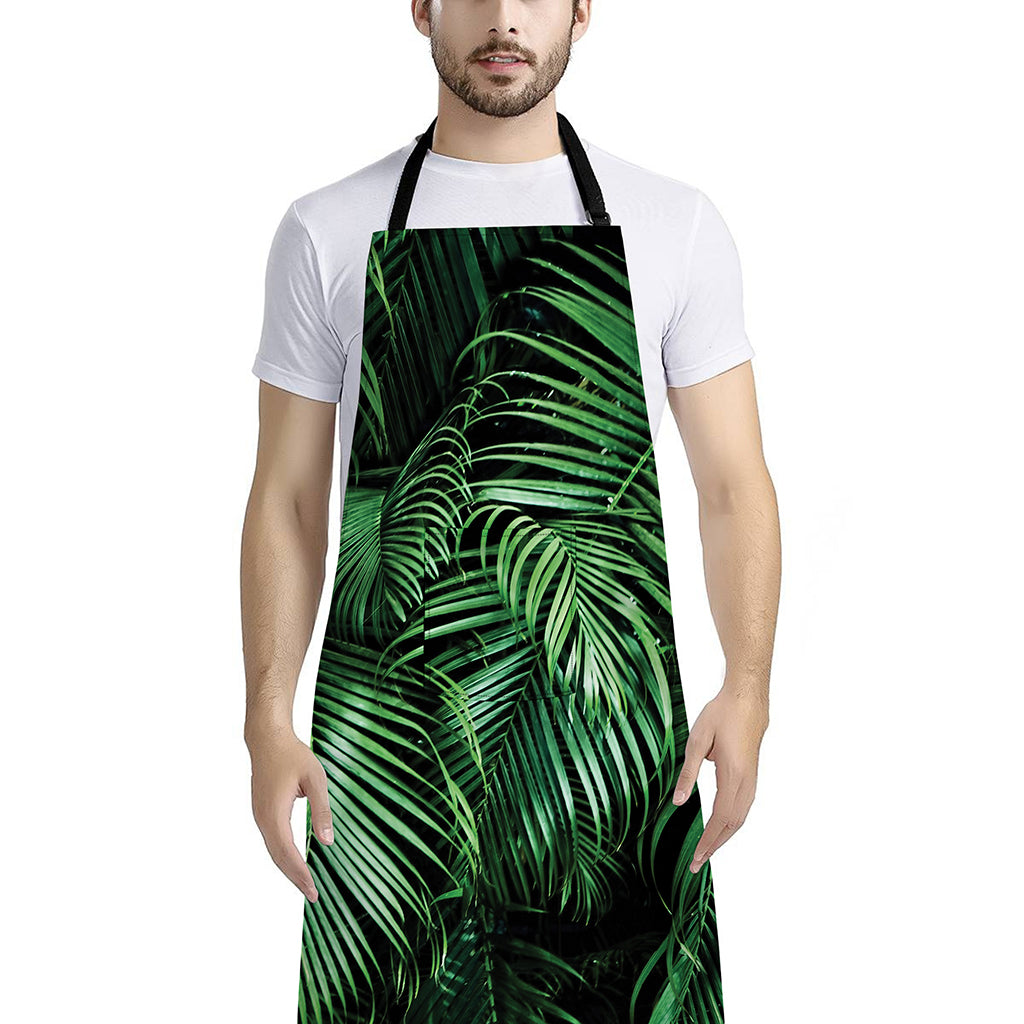 Tropical Palm Leaf Print Bib Apron With Pocket