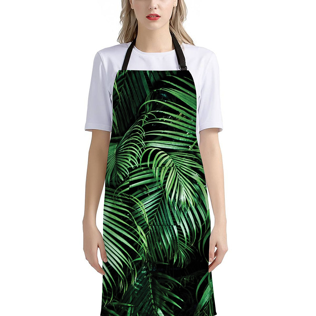 Tropical Palm Leaf Print Bib Apron With Pocket