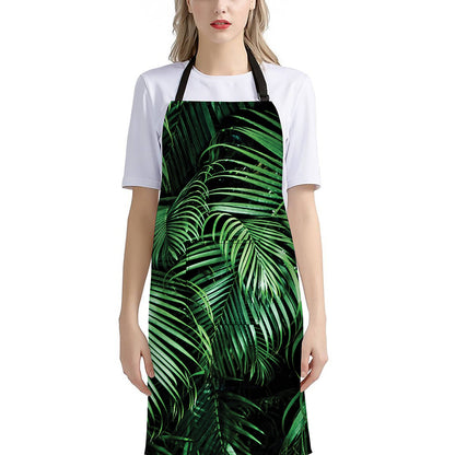 Tropical Palm Leaf Print Bib Apron With Pocket