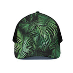 Tropical Palm Leaf Print Black Mesh Trucker Cap