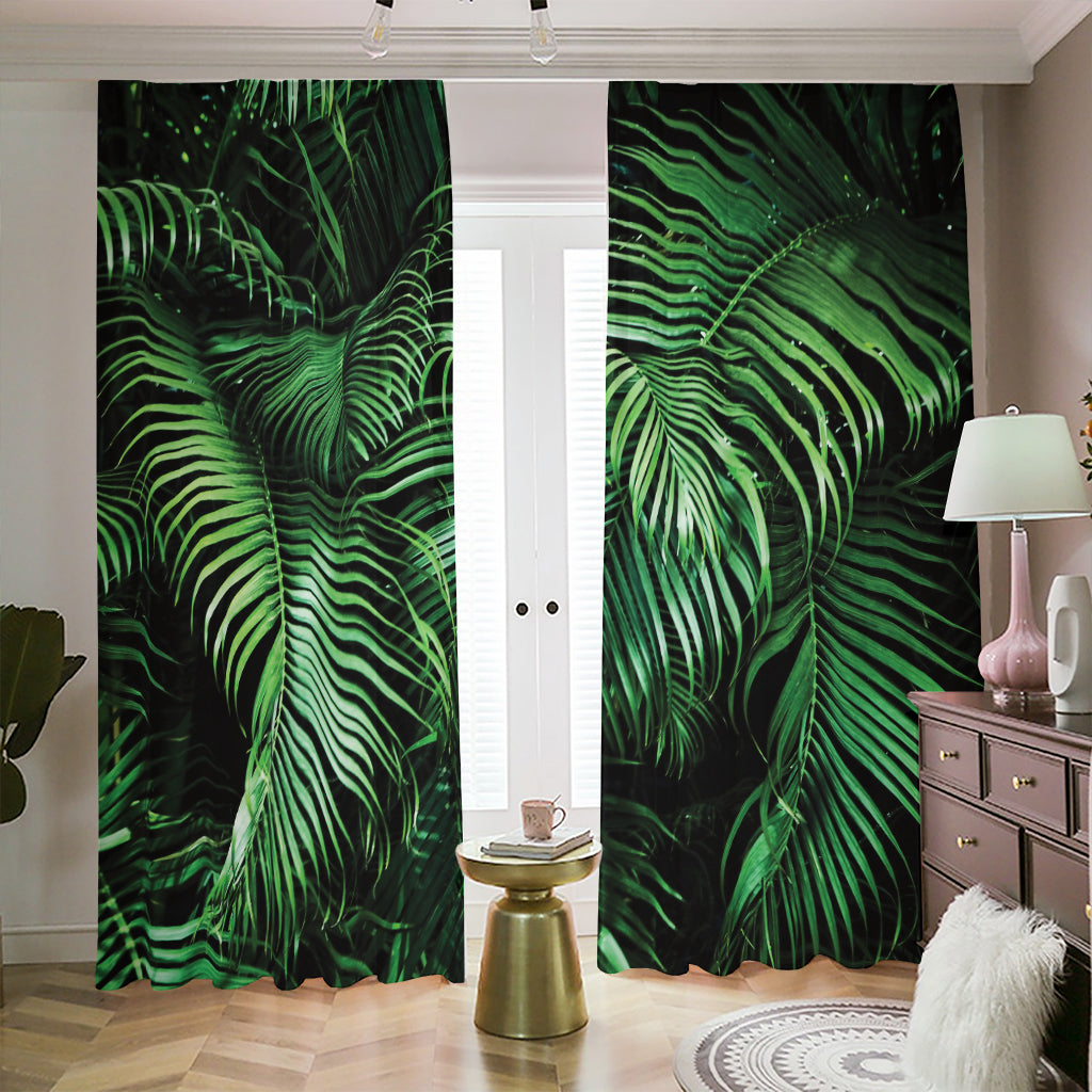 Tropical Palm Leaf Print Blackout Pencil Pleat Curtains