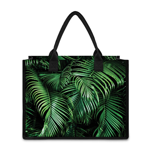 Tropical Palm Leaf Print Canvas Tote Bag
