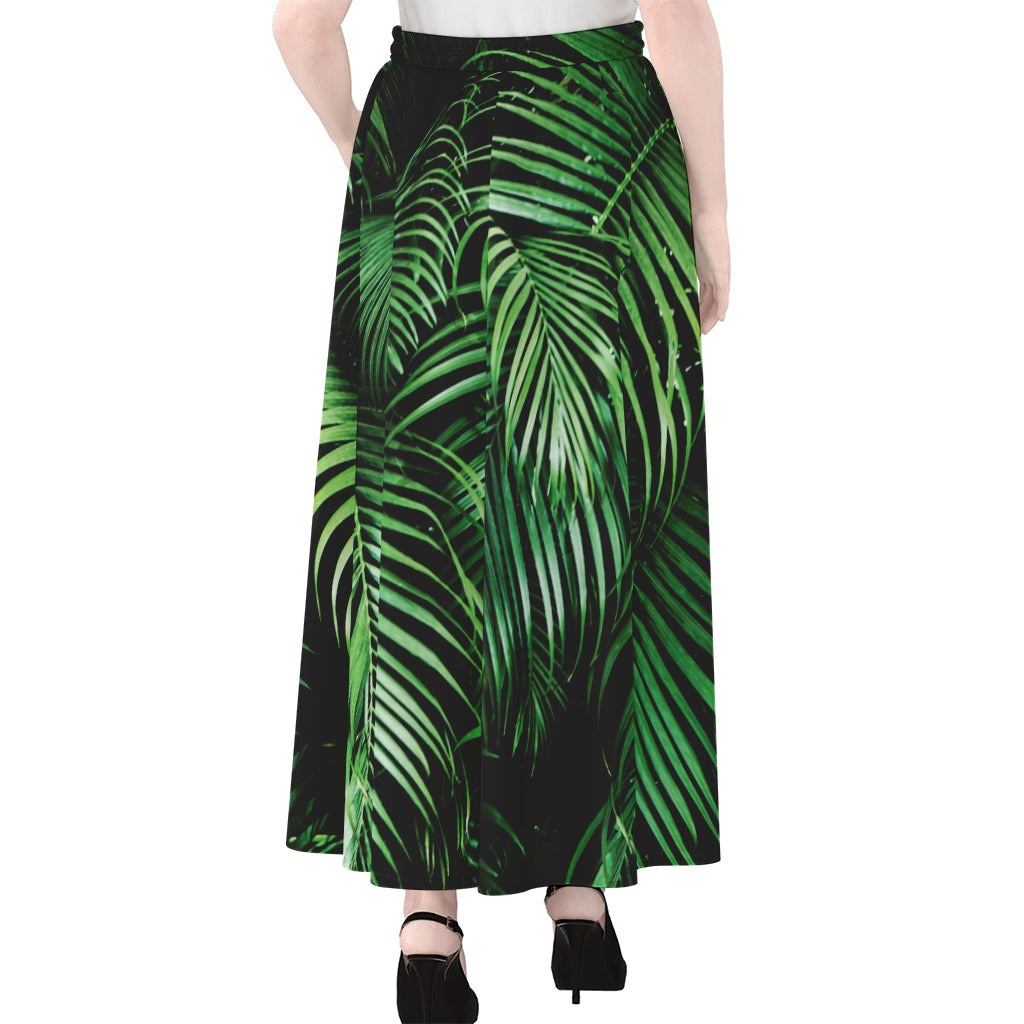 Tropical Palm Leaf Print Chiffon Maxi Skirt