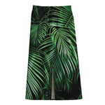 Tropical Palm Leaf Print Cotton Front Slit Maxi Skirt